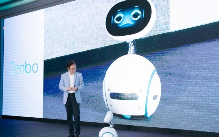 ASUS Chairman Jonney Shih on-stage with ASUS first robot Zenbo!