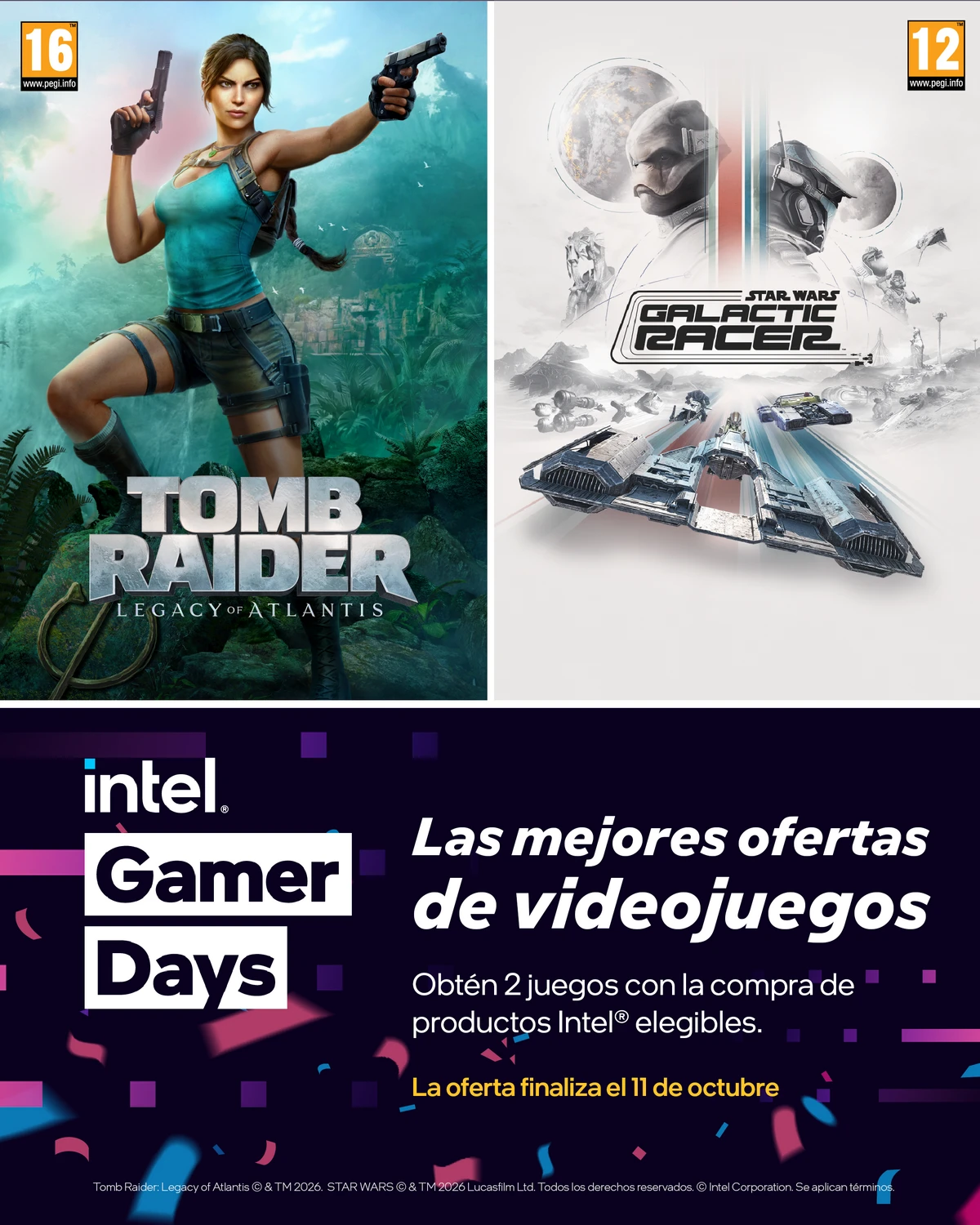 Intel regalará STAR WARS: Galactic Racer y Tomb Raider: Legacy of Atlantis en los Intel Gamer Days 2026